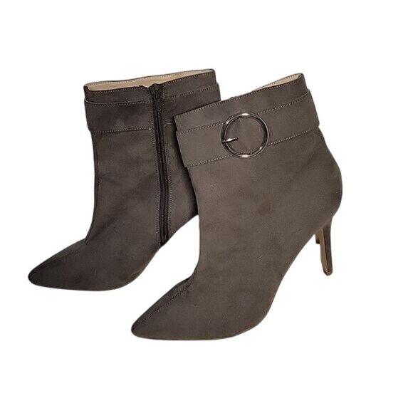 FOREVER 21 Gray Faux Suede Pointed Toe High Heel Ankle Boots 10 bohemian chic - Picture 5 of 7